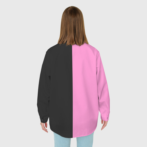 Женская рубашка oversize 3D с принтом BTS black n pink, вид сзади #2