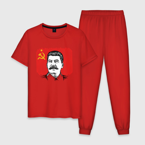 Мужская пижама хлопок Сталин и флаг СССР, цвет красный