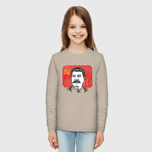 Детский лонгслив хлопок Сталин и флаг СССР, цвет миндальный - фото 5