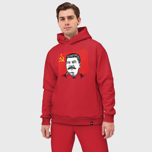Мужской костюм oversize хлопок с принтом Сталин и флаг СССР, фото на моделе #1