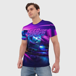 Футболка с принтом Need for Speed для мужчины, вид на модели спереди №2. Цвет основы: белый
