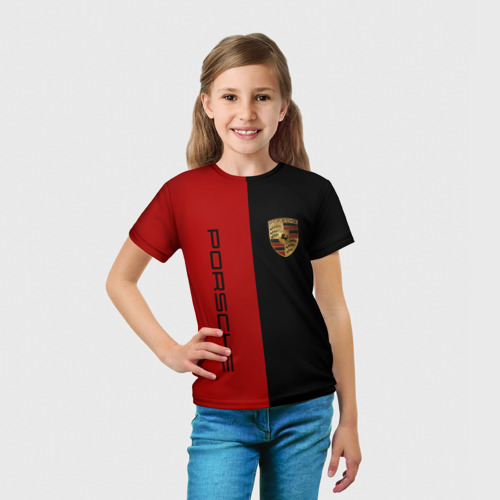 Детская футболка 3D с принтом PORSCHE, вид сбоку #3