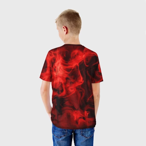 Детская футболка 3D с принтом Красный дым, вид сзади #2