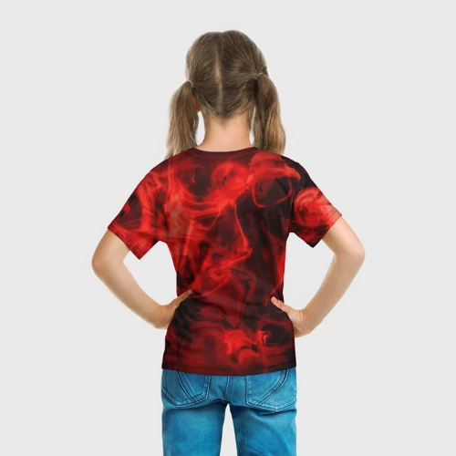 Детская футболка 3D с принтом Красный дым, вид сзади #2