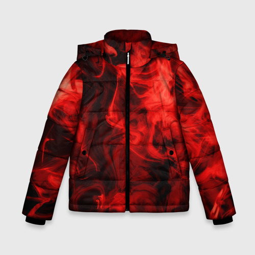 Зимняя куртка для мальчиков с принтом Красный дым, вид спереди №1