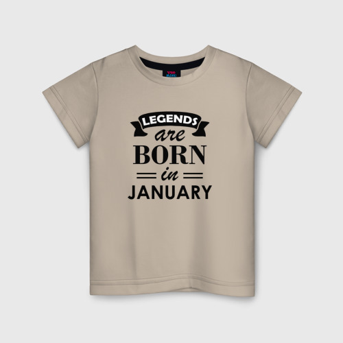 Детская футболка хлопок Legends are born in january, цвет миндальный