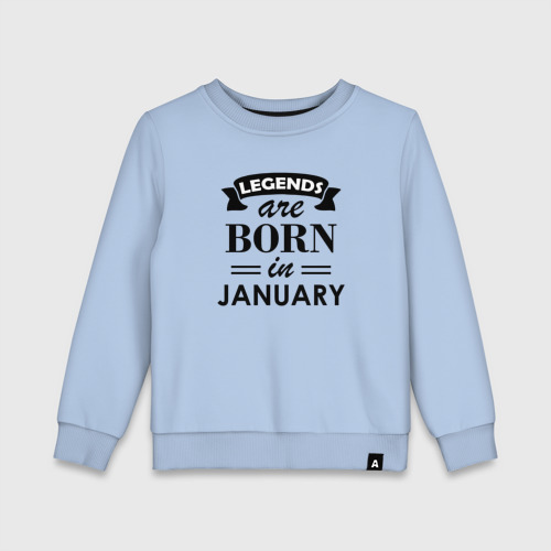 Детский свитшот хлопок Legends are born in january, цвет мягкое небо