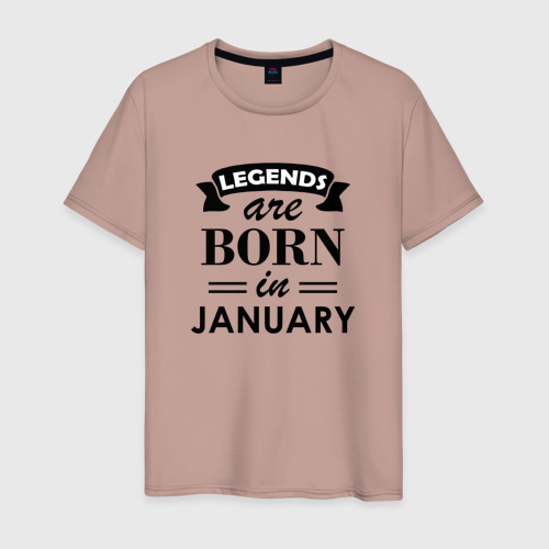 Мужская футболка хлопок Legends are born in january, цвет пыльно-розовый