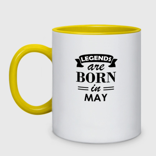 Кружка двухцветная Legends are born in May, цвет белый + желтый