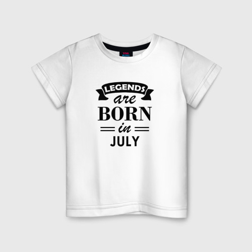 Детская футболка хлопок Legends are born in july, цвет белый