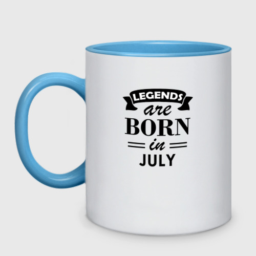 Кружка двухцветная Legends are born in july, цвет белый + небесно-голубой