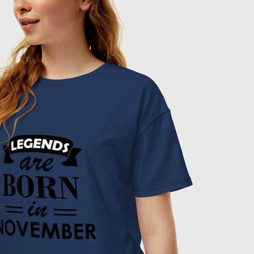 Женская футболка хлопок Oversize Legends are born in November, цвет темно-синий - фото 3