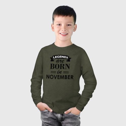 Детский лонгслив хлопок Legends are born in November, цвет меланж-хаки - фото 3