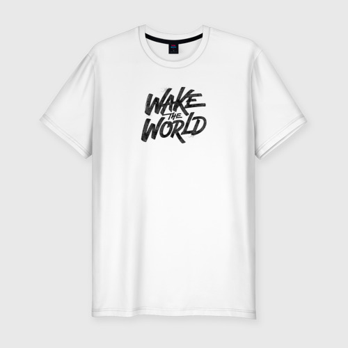 Мужская футболка хлопок Slim Разбуди мир!, цвет белый