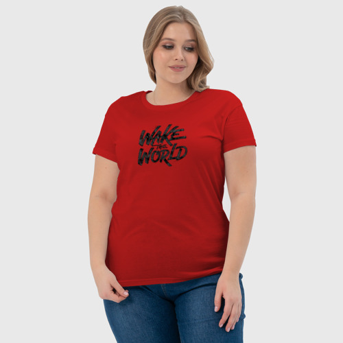Женская футболка хлопок с принтом Разбуди мир!, фото #4