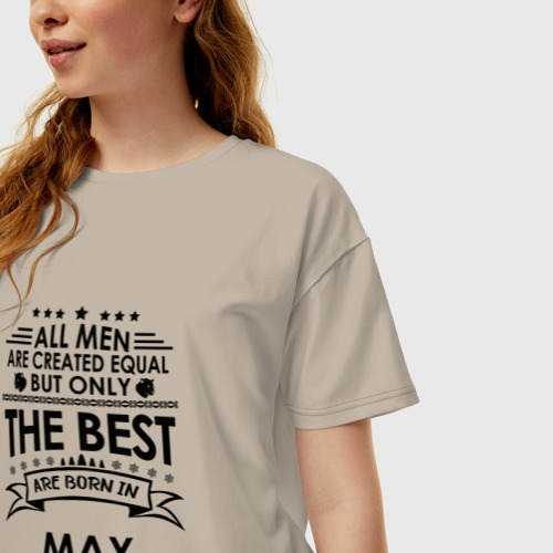 Женская футболка хлопок Oversize Лучшие рождаются в мае, цвет миндальный - фото 3
