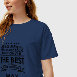 Женская футболка хлопок Oversize Лучшие рождаются в мае - фото 2