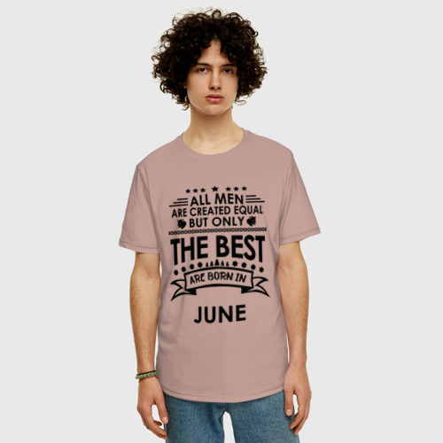 Мужская футболка хлопок Oversize Лучшие рождаются в июне, цвет пыльно-розовый - фото 3