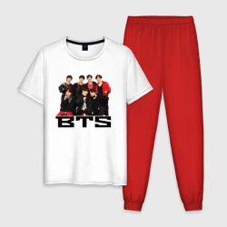 Мужская пижама с белой футболкой хлопок BTS