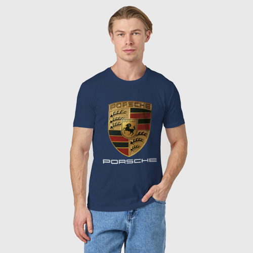 Мужская футболка хлопок Porsche Порше, цвет темно-синий - фото 3