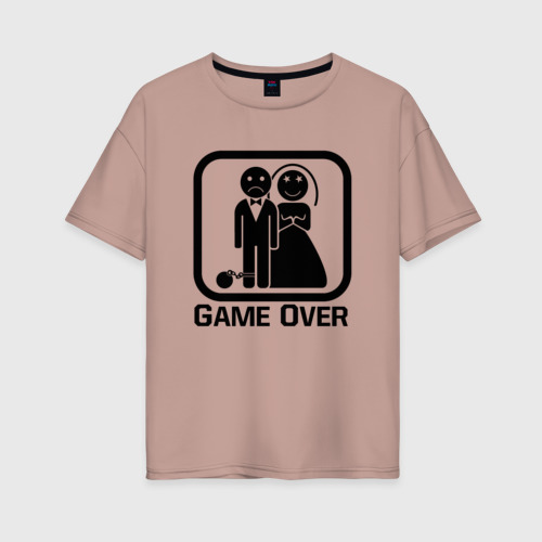 Женская футболка хлопок Oversize Игра окончена, цвет пыльно-розовый