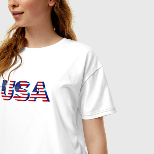 Женская футболка хлопок Oversize USA, цвет белый - фото 3