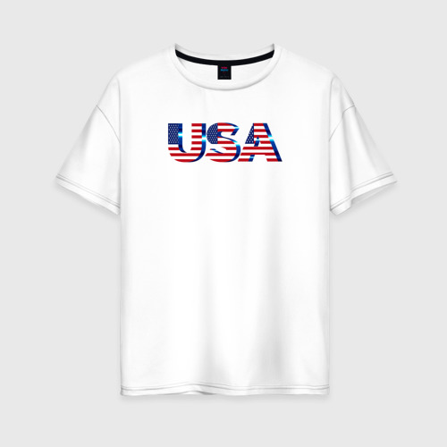Женская футболка хлопок Oversize USA, цвет белый