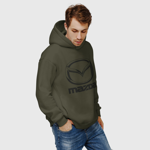 Мужское худи Oversize хлопок Mazda logo Мазда лого, цвет хаки - фото 7