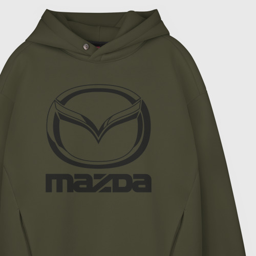 Мужское худи Oversize хлопок Mazda logo Мазда лого, цвет хаки - фото 4