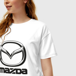 Футболка с принтом Mazda logo Мазда лого для женщины, вид на модели спереди №2. Цвет основы: белый