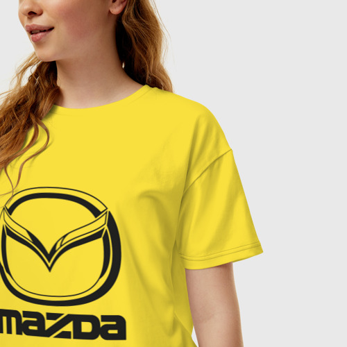 Женская футболка хлопок Oversize Mazda logo Мазда лого, цвет желтый - фото 3