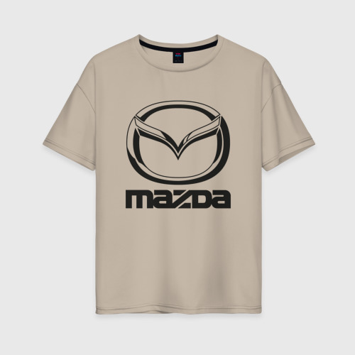 Женская футболка хлопок Oversize Mazda logo Мазда лого, цвет миндальный