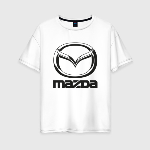 Женская футболка из хлопка оверсайз с принтом Mazda logo Мазда лого, вид спереди №1