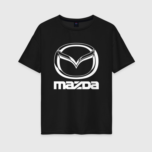 Женская футболка хлопок Oversize Mazda logo Мазда лого, цвет черный