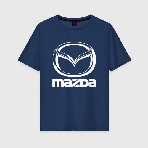 Женская футболка хлопок Oversize Mazda logo Мазда лого, цвет темно-синий