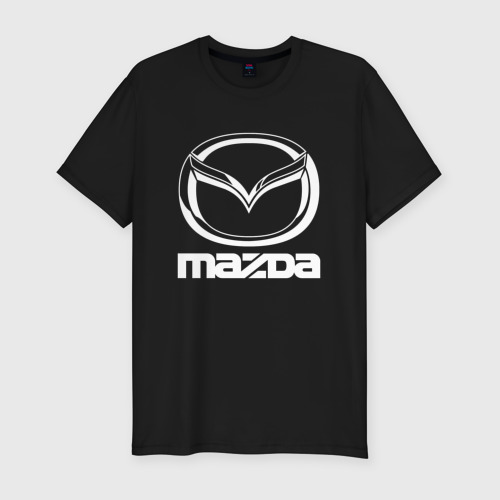 Мужская приталенная футболка из хлопка с принтом Mazda logo Мазда лого, вид спереди №1