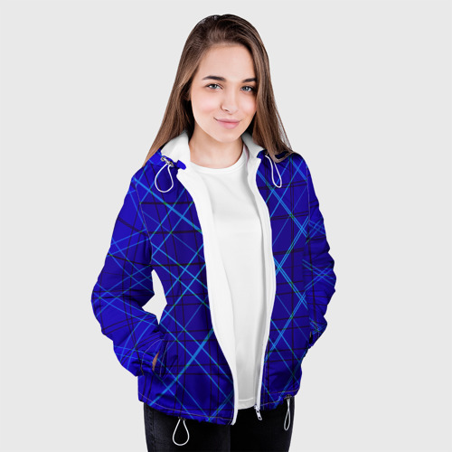 Женская куртка 3D Сине-черная геометрия 3D, цвет белый - фото 4