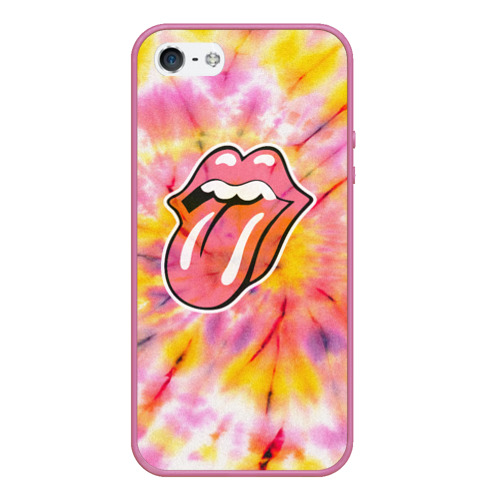 Чехол для iPhone 5/5S матовый Rolling Stones tie-dye, цвет малиновый