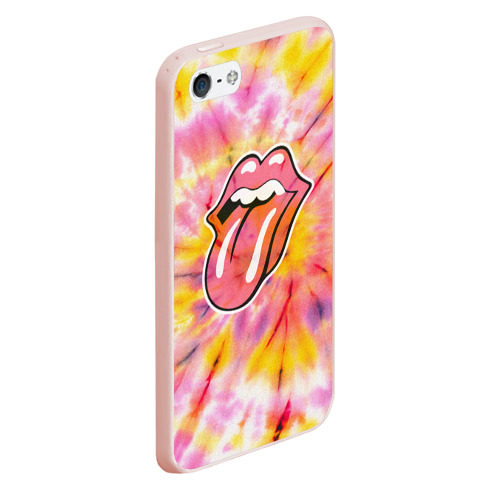 Чехол для iPhone 5/5S матовый Rolling Stones tie-dye, цвет светло-розовый - фото 3