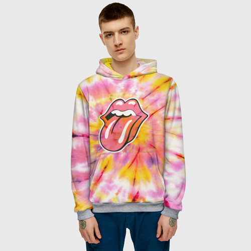 Мужская толстовка 3D Rolling Stones tie-dye, цвет меланж - фото 3