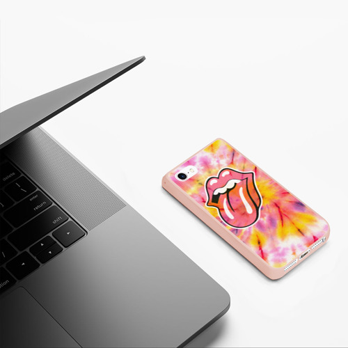 Чехол для iPhone 5/5S матовый Rolling Stones tie-dye, цвет светло-розовый - фото 5