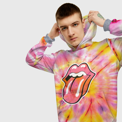 Мужская толстовка 3D Rolling Stones tie-dye, цвет меланж - фото 5