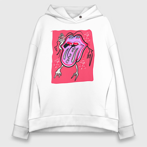 Женское худи Oversize хлопок rolling stones, цвет белый