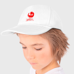 Бейсболка с принтом Louna red logo для ребенка, вид на модели спереди №3. Цвет основы: белый