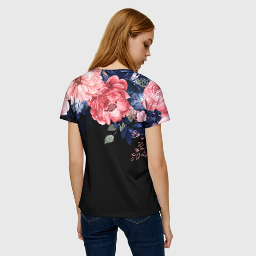 Женская футболка 3D цветы на черном, цвет 3D печать - фото 4