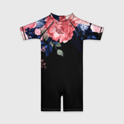 Детский купальный костюм 3D цветы на черном