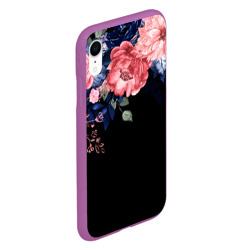 Чехол для iPhone XR матовый цветы на черном - фото 2