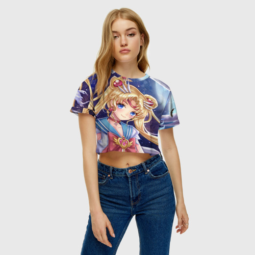 Женская футболка Crop-top 3D Sailor moon, цвет 3D печать - фото 3