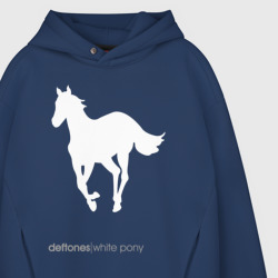 Худи с принтом White Pony для женщины, вид на модели спереди №3. Цвет основы: темно-синий