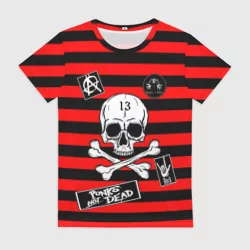 Женская футболка 3D Как у КиШ и КняZz - Князя с черепом красно-черно-полосатая